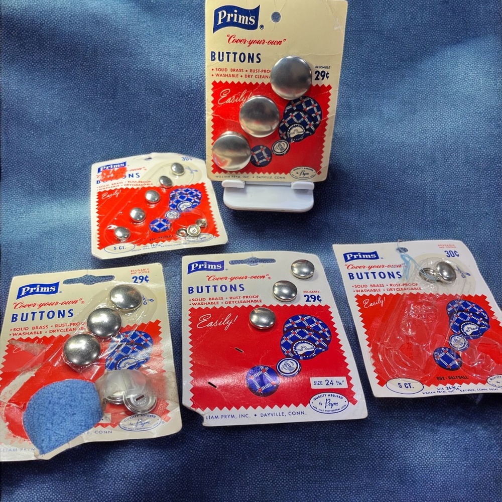 Vintage PRIMS Cover-Your-Own Buttons - *Sewing Notions* - Lot of 5 various sizes